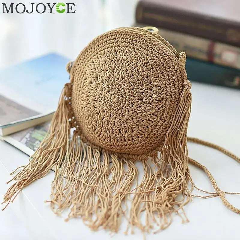 

Round Straw Bag Women Wicker Rattan Bag Female Summer Woven Crossbody Shoulder Bags Lady Handmade Woven Handbag Bolsos Mujer