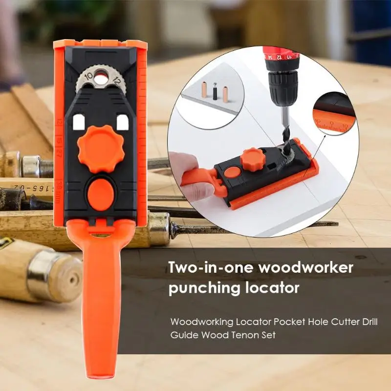 

2 in 1 DIY Woodworking Locator Pocket Hole Cutter Drill Guide Wood Tenon Set Oblique Drill Kit For Pocket Hole Cutter