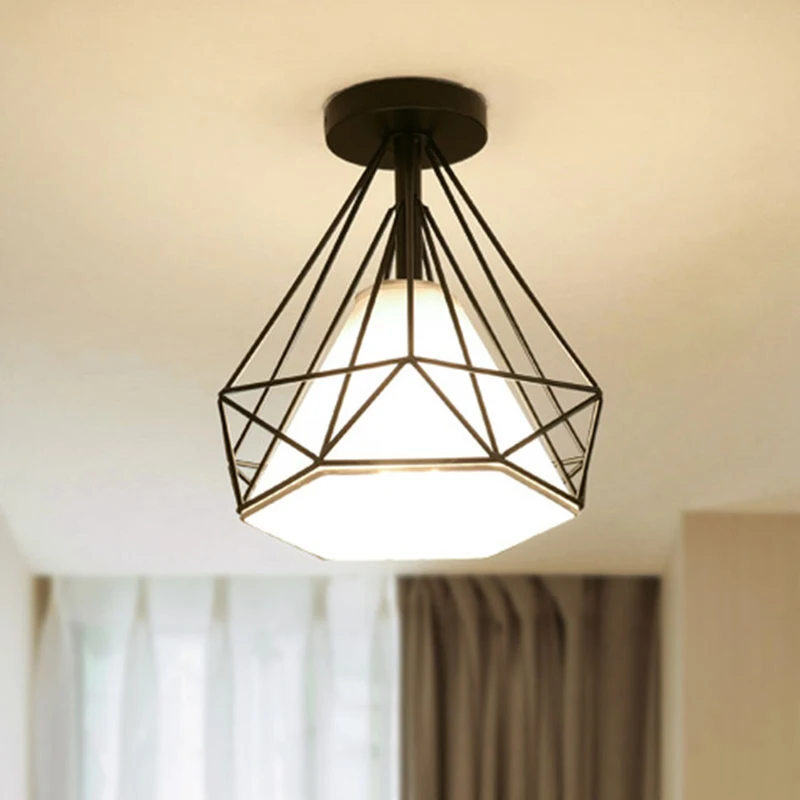 

Simple Wrought Iron Diamond Shaped Ceiling Lampshade For Indoor Aisle Restaurant