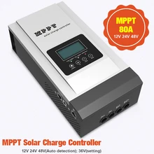 MPPT Солнечный контроллер 80A 12 В/24 В/48 в солнечное зарядное устройство батарея 36 в Настройка зарядное устройство Макс 150 В постоянного тока задний светильник ЖК-солнечный регулятор