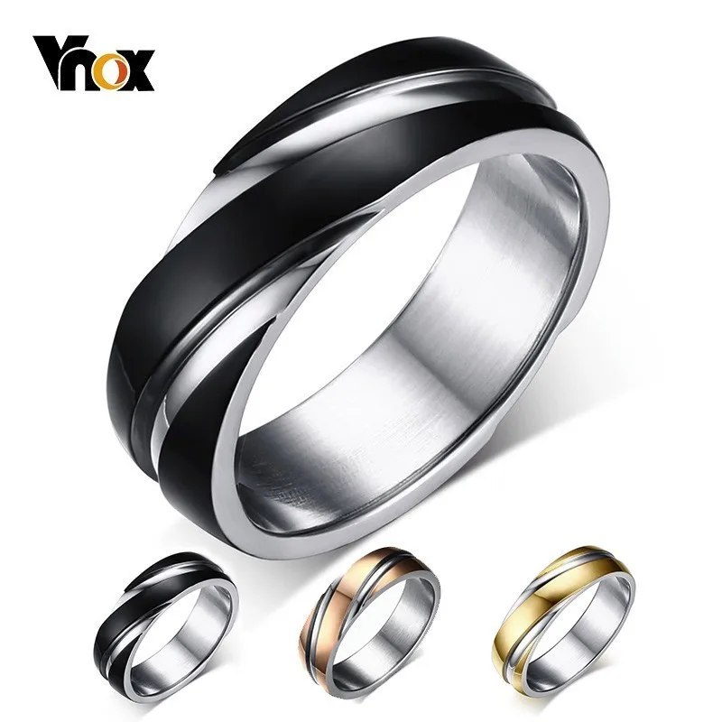 

Vnox Wedding Ring for Women Men Stainless Steel Black Rose Gold Color Free velvet bag Gift