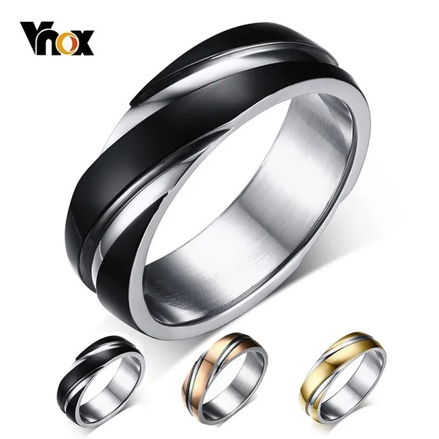 Vnox Wedding Ring for Women Men Stainless Steel Black Rose Gold Color Free velvet bag Gift