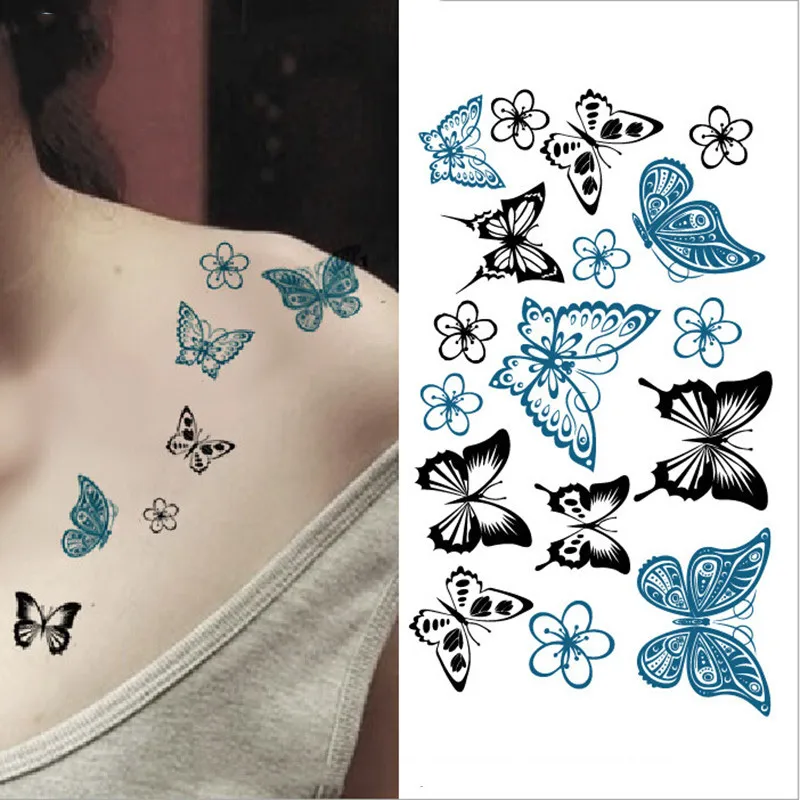 Новая Временная тату-наклейка водостойкие Переводные картинки поддельные тату-арт женские бабочки Цветочный узор тату-наклейка