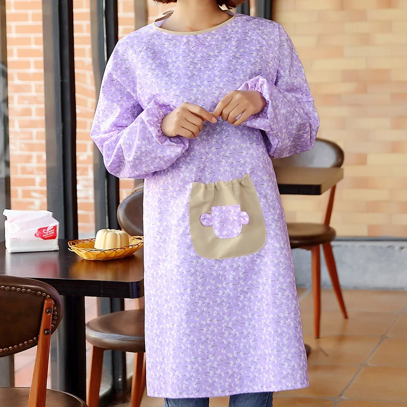 Women Long Sleeve Kitchen Apron Kindergarten Teacher Apron Nail Technician Apron Waitress Dresses Plain Pinafore Apron30