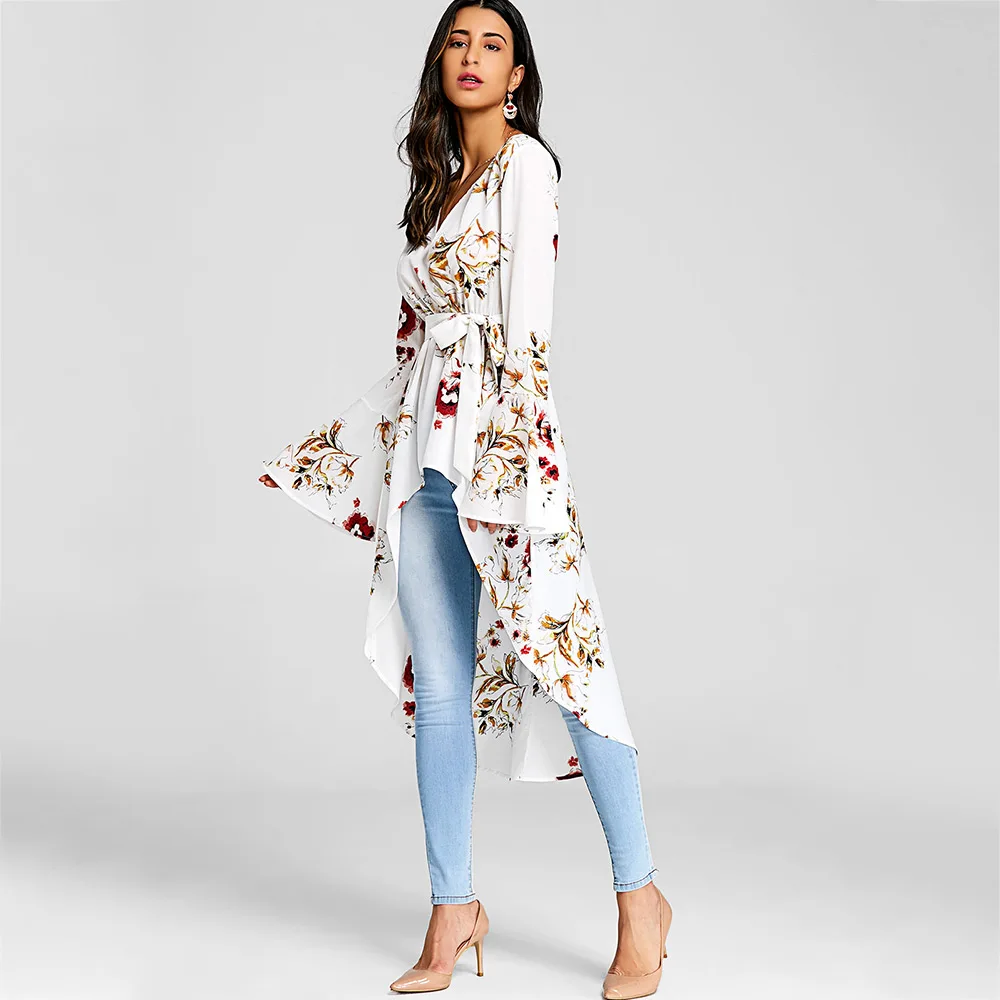 Women'S Shirt Bell Sleeve Floral High 