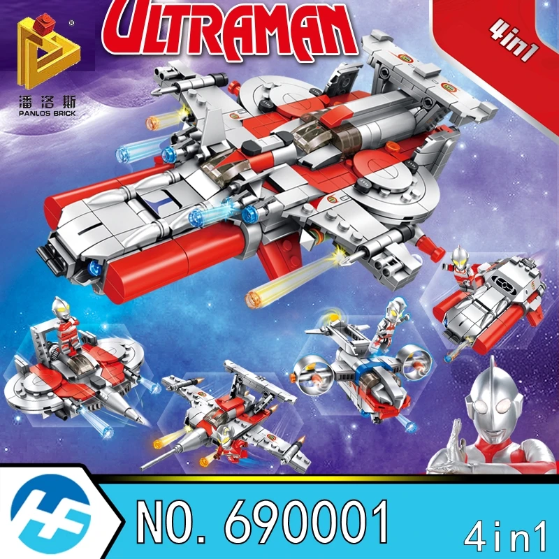 

Genuine licensing Ultraman 4 in 1 Fit Airship Taro Ace Jack Anime model Building Blocks Bricks Compatible legoset Panlos 690001