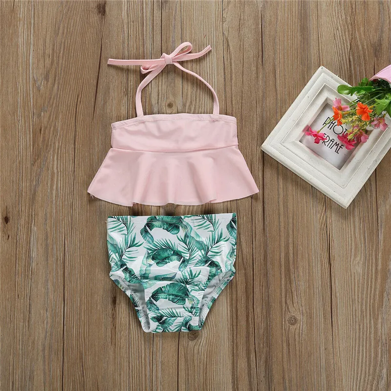 

2PCS Baby Kid Girl Floral Swimwear Pink Bikini Bathing Outfits Set Beach Girls Swimsuit Kid Children Swimming Costumes Bikini