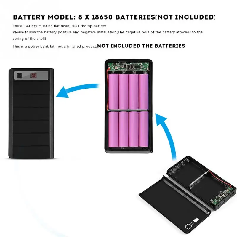 (Без батареи) 20000 мАч Внешний аккумулятор корпус 8*18650 батареи DIY Power Bank box Kit Dual USB Type C
