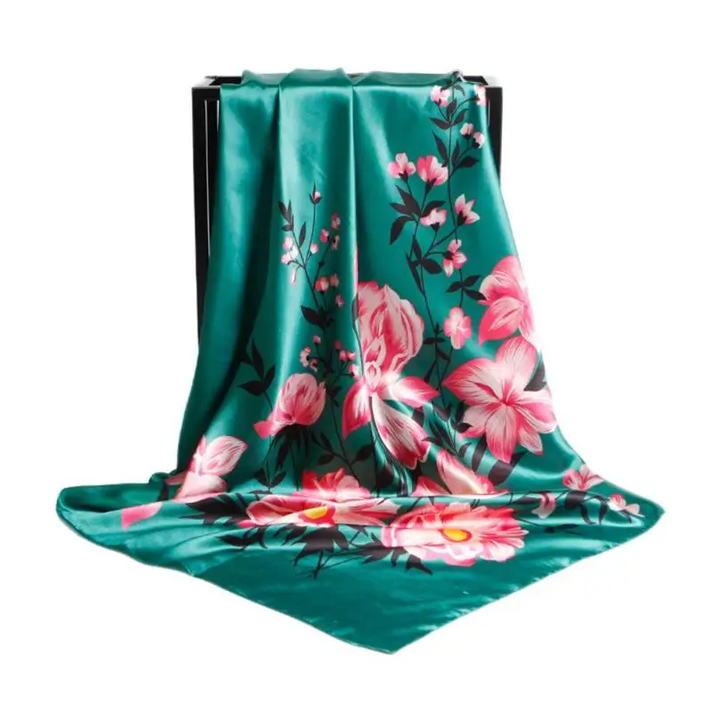 

Fashion Women Large Square Silk Scarf Flower Print Shawl Casual Decor Gift Small Vintage Skinny Retro Head Neck Silk Satin Scarf