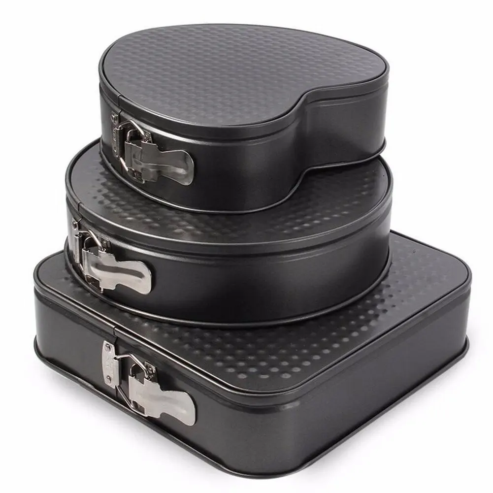 

3 Pcs/Set Non-Stick Springform Cake Pan Metal Baking Cake Mold With Removable Bottom Round Heart Square Shapes Bakeware Pan Ba