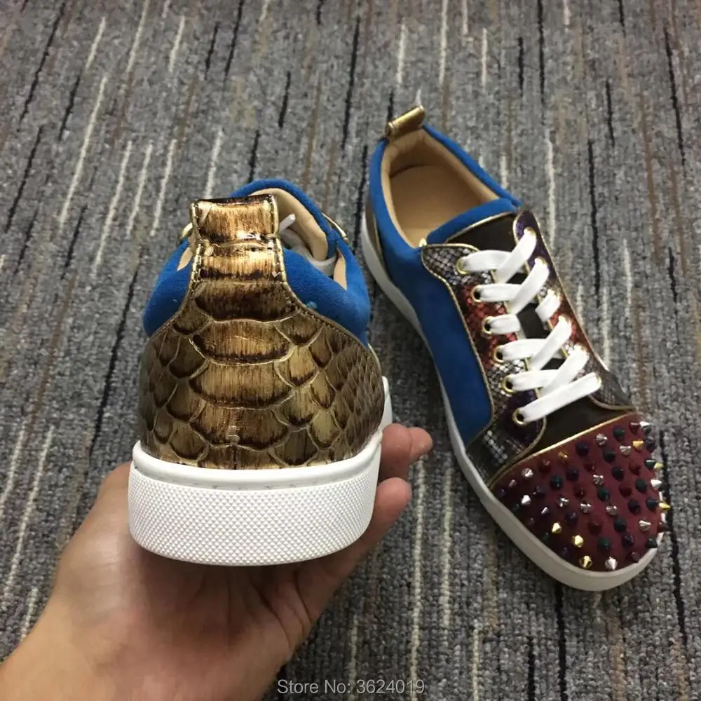 Low Mode Homme Cuir Cut Cl Texture En Andgz Serpent De Bleu Partie Chaussures Dentelle Sneakers Up Casual Multicolore Bas Rouge Rivets Pour Multi j5RAL34q