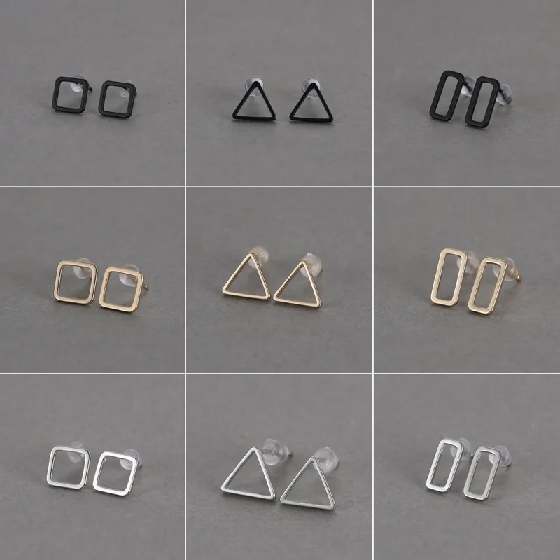 Европейские и американские минималистичные геометрические треугольные коробки с вырезами, нейтральные универсальные многоцветные серьги-гвоздики/серьги-гвоздики, R20