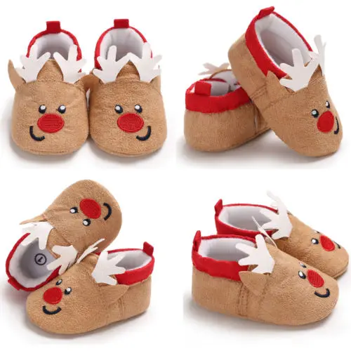 Милые рождественские ботиночки для малышей с Санта Клаусом; зимняя теплая мягкая подошва для новорожденных; 4 стильных ботинка для кроватки