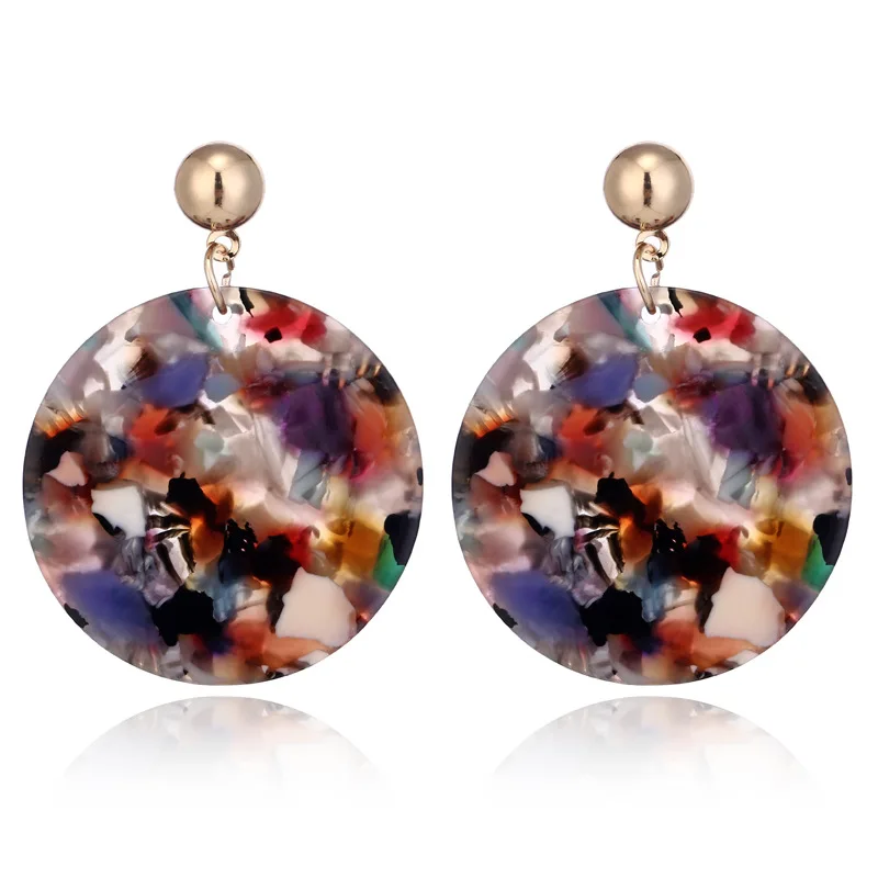 

New Vintage Acetic Acid Acrylic Round Drop Earring For Women Boho Stripe Colorful Personality Fashion Jewelry Gift Brincos 2019