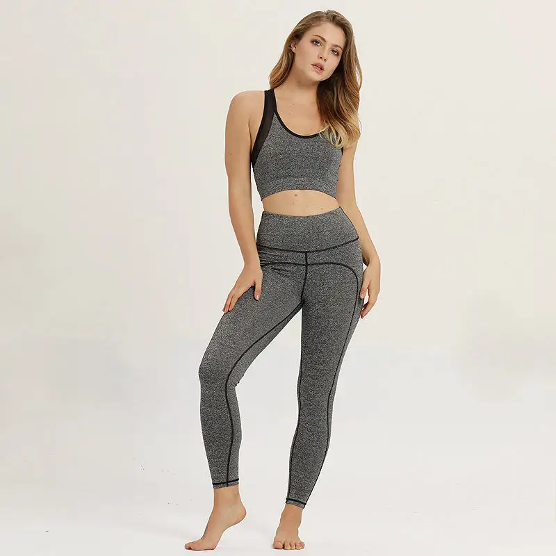 

Women Fitness Yoga Set Gym Sports Gray Solid Running Tracksuit Jogging Dance Sport Suit Workout Clothing T-Shirts Pants Set