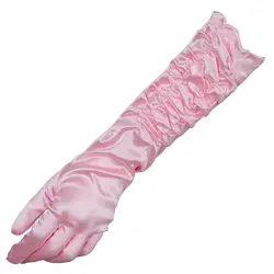 Розовый плиссированный Атлас Длинные перчатки для невесты