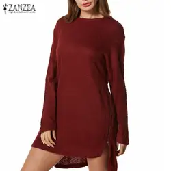 Пуловер однотонное мини Короткое платье женское 2019 осеннее повседневное свободное платье с круглым вырезом платье с длинным рукавом типа