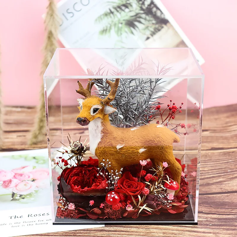 

Christmas Deer Fairy Acrylic Preserved Flower Box Rose Flowers Valentine's Day Creative Gift for Girlfriend Party Gifts