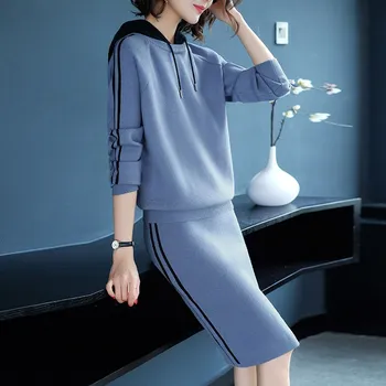

Autumn New Pattern Suit-dress Long Sleeve Knitting Dress Twinset Korean Rendering Sweater Suit