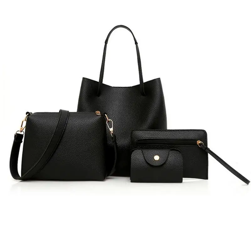 Solid Fashion Small Big Shoulder Bag Four Pieces A Set Handbag Crossbody Messenger Hand Bags For Women Female Ladies Bag PU Tote