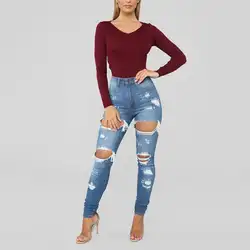 Женские рваные джинсы плюс размер брюки со средней посадкой весенние тонкие плотные леггинсы дикая талия женские повседневные штаны для