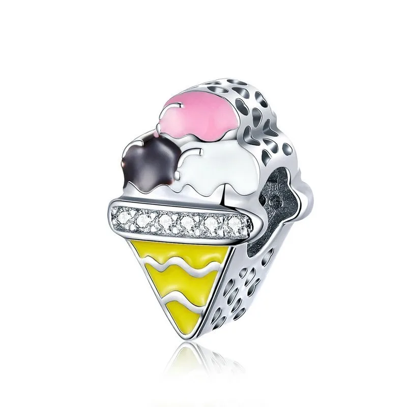 

Genuine 925 Sterling Silver Colorful Ice Cream Shape Beads Charms Fit Fashion Bracelets Bangles Luxury Jewelry Scc1129