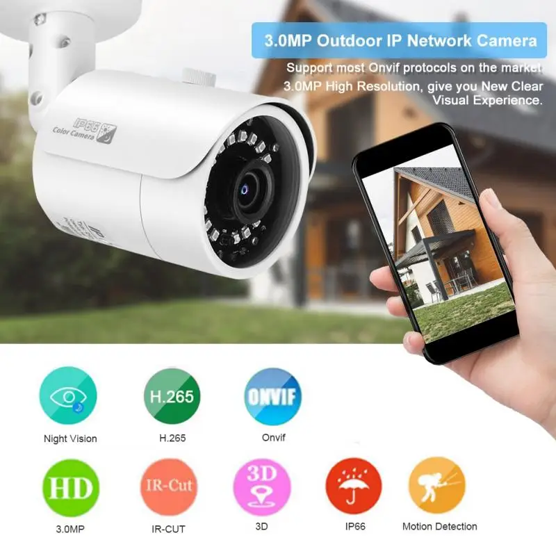 

Outdoor IP Network Camera Onvif Security Waterproof Motion Detection IR Night Vision Camera