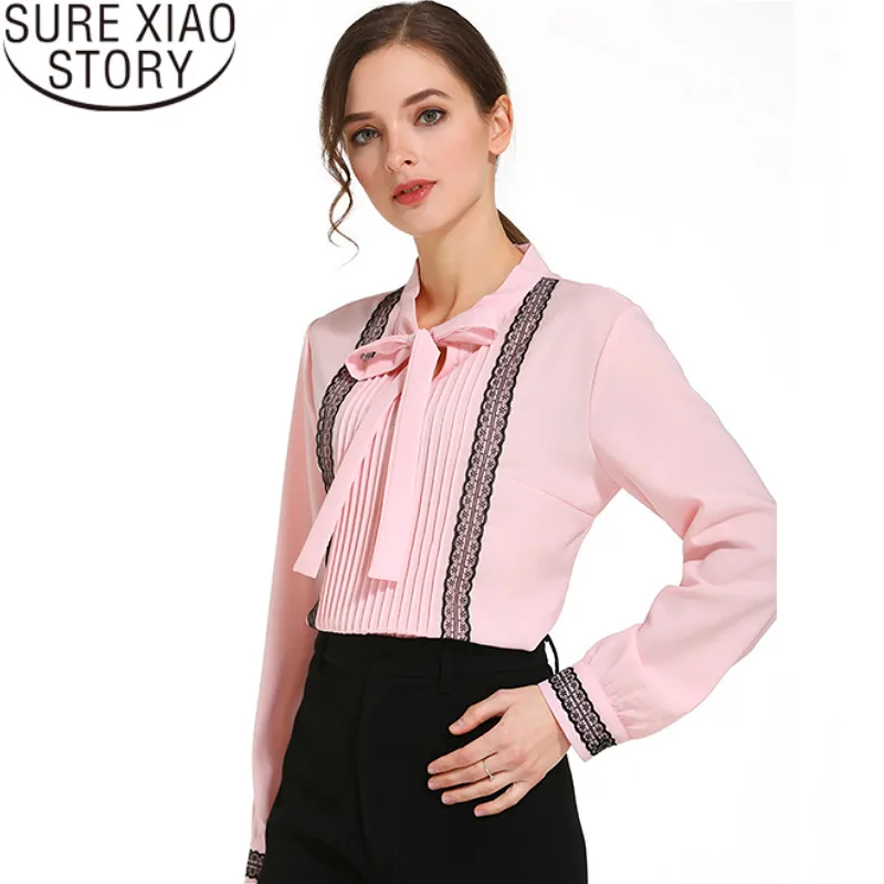 Womens Tops And Blouses Mujer De Moda 2021 Bow Office Lady Women V-Neck Solid Chiffon Blouse Shirt D472 30 | Женская одежда