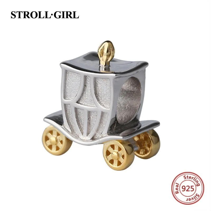 

StrollGirl 925 silver Charms golden wheel pumpkin carriage beads fit original European pendant bracelet jewelry for women gifts