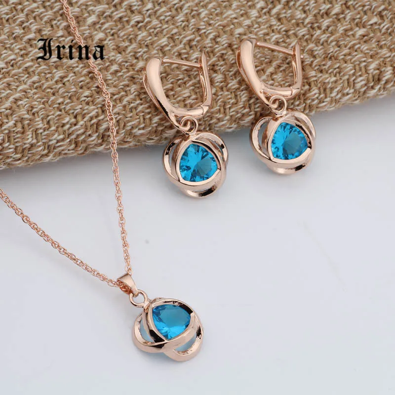 

Irina Wedding Accessories Charming Fashion Jewelry Set Women Yellow Gold Color Chain Necklace Earrings Set Zircons Jewelry Sets