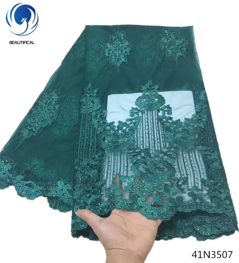 

Beautifical lace materials fabric fashion lace fabric french lace net fabric green with rhinestones nigerian 5 yards/lot 41N35