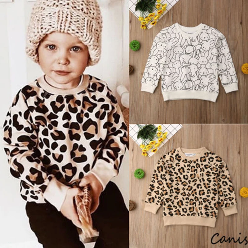

Focusnorm New Fashion Toddler Kids Baby Girl Boy Sweatshirts Bunny Leopard Print Tops Sweatshirts Coat Jacket 1-7Y