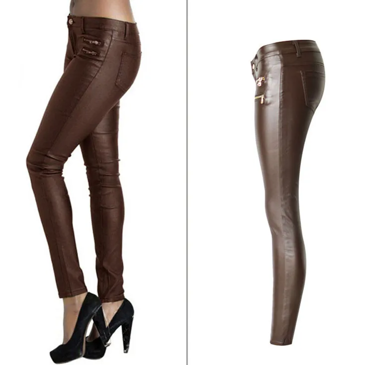 Fashion Women Low Waist Stretch Pencil Leather Pants Streetwear Double Zippers Pu Pants Fake Zippers Casual Large Size Trousers Fashion Women Low Waist Stretch Pencil Leather Pants Streetwear Double Zippers Pu Pants Fake Zippers Casual Large Size Trousers