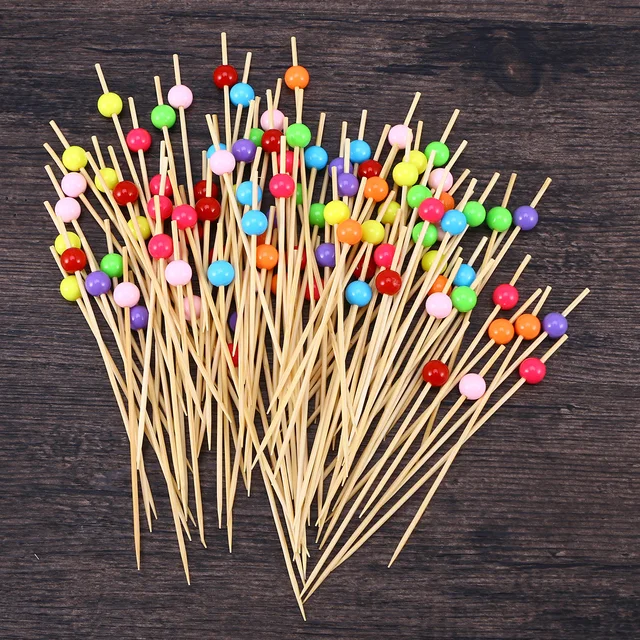 100 Pcs 12 cm Cocktail Picks Creative Handmade Colorful Round Beads