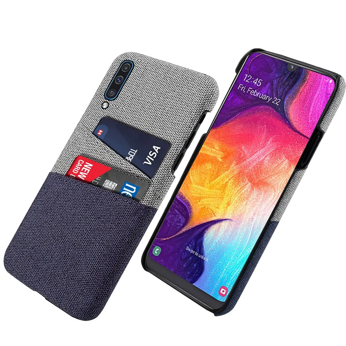 

Fabric Case for Samsung Galaxy A50 Ultra Slim Hard PC Back Cover Protective Cloth Cover with 2 Card Slots Shockproof Fundas