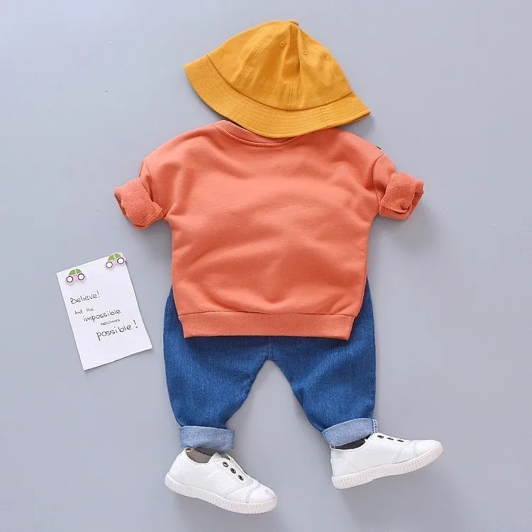 Spring Autumn Baby Cotton Clothing Sets Fashion Children Girls Boys Fake Scarf T-shirt Jeans 2 Pcs/Sets Kid Casual Tracksuits