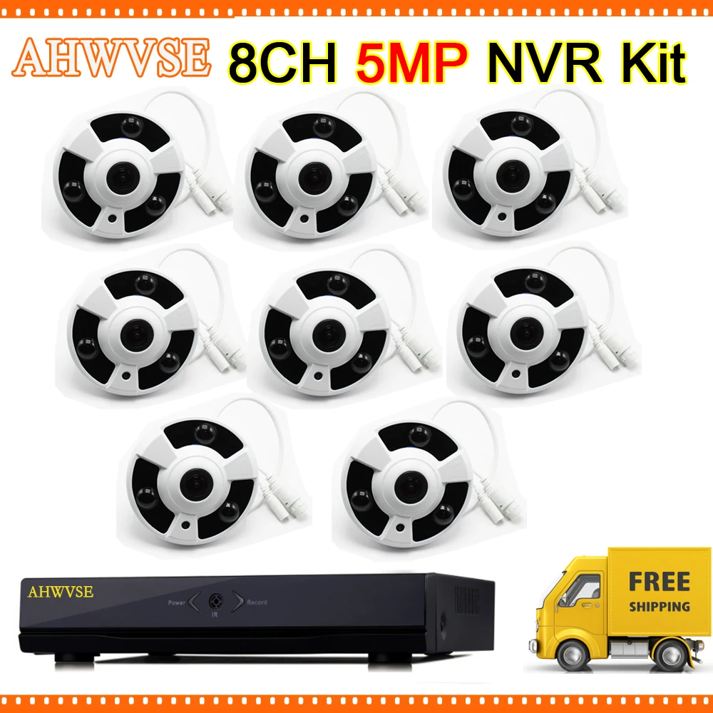 

8pcs Fisheye 360 Degree 5MP IP CAM Indoor Network CCTV Home Security Camera System 5MP Surveillance Kit Free Shipping