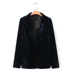 2019 бархатный женский Блейзер синие элегантные женские блейзеры OL костюм куртка осенние базовые куртки весенние женские пиджаки WWX471