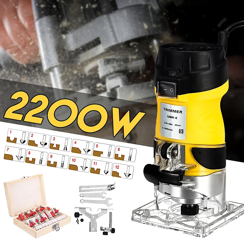 Electric Hand Trimmer 110V /220V 2200W Wood Router 35mm Laminate Palms Router Joiners Woodworking Trimming Cutting Power Tool