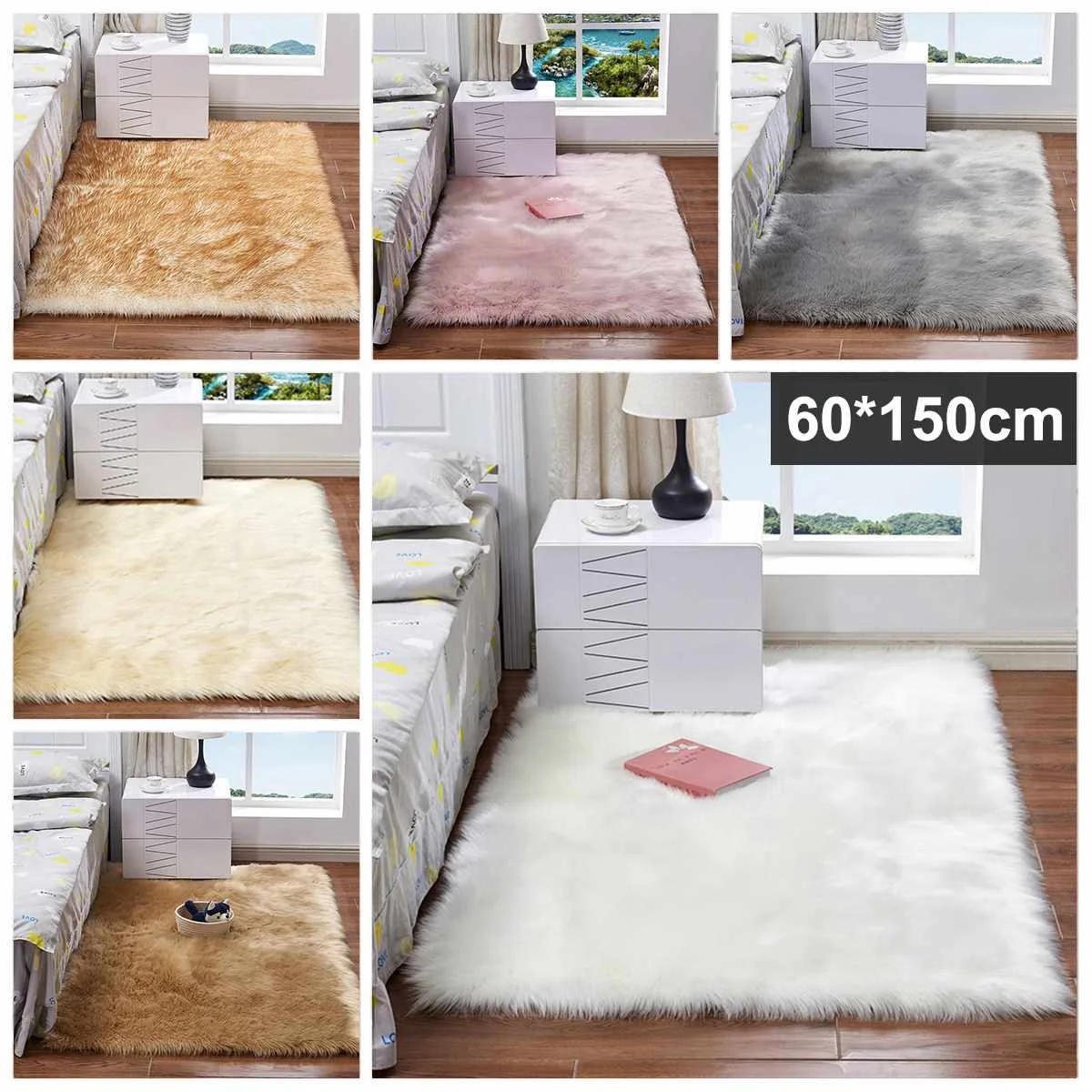 

Large Shaggy Fluffy Area Rug Carpet Mat Cushion Living Room Decor Home Bedroom Bathroom Fake Wool Long Floor Carpet Cushion