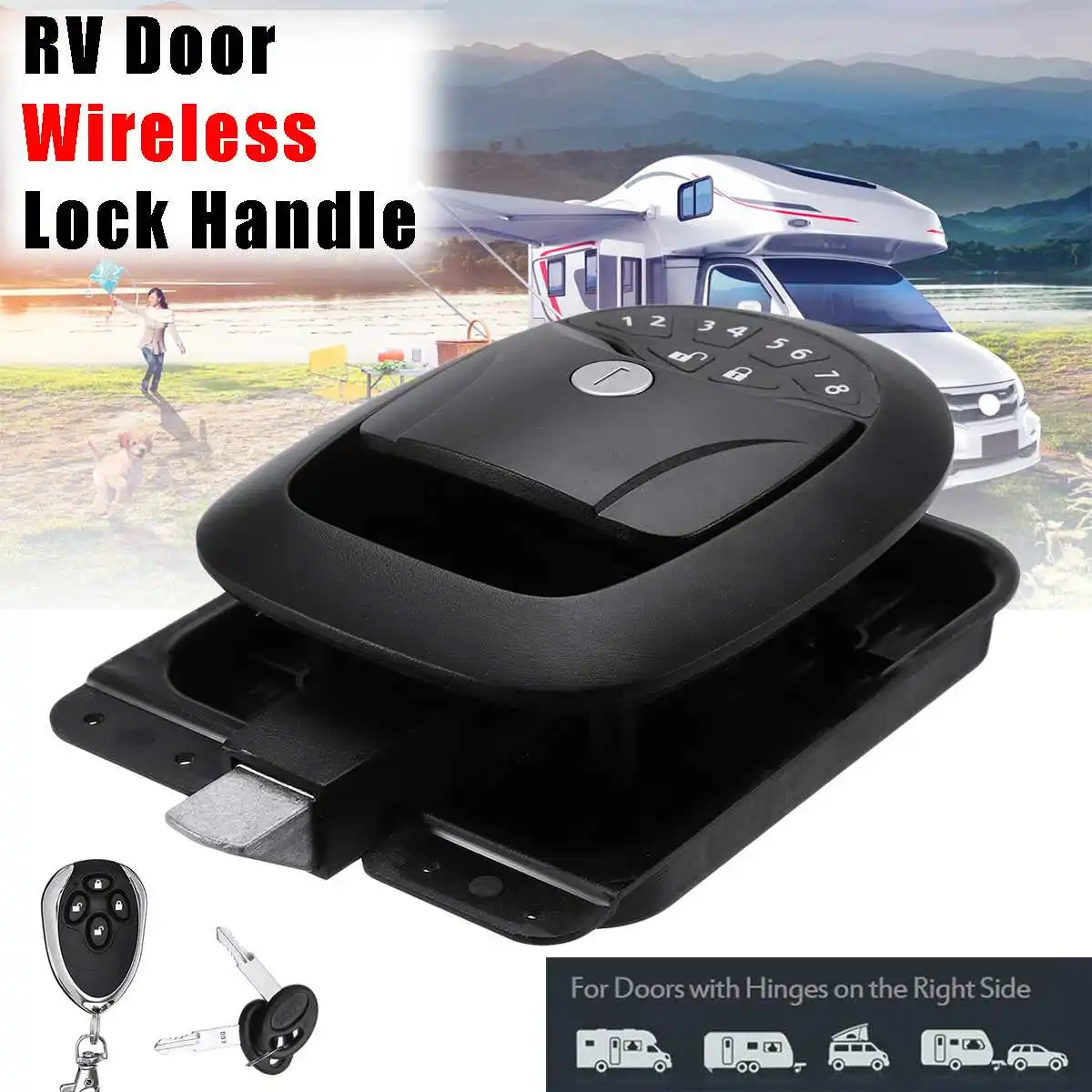 

Car RV Keyless Entry Wireless Electric Trailer Caravan Boat Door Lock Latch Handle Zinc Alloy+Plastic Waterproof Dustproof