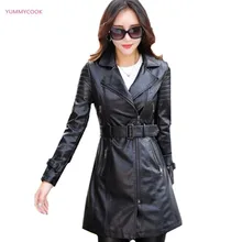 Весна осень большой размер кожаное пальто средней длины кожаные женские тонкие Корейская куртка Модные мотоциклетные кожаные куртки 14