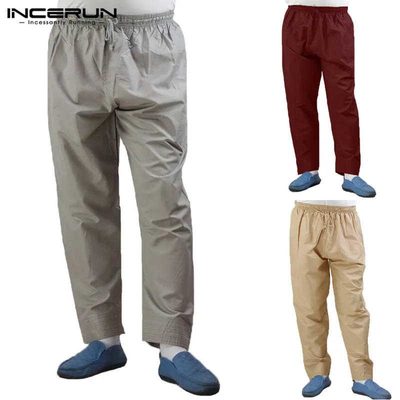 

Indian Muslim Islamic Casual Pant Men Pants Long Solid Wide Legs Loose Drawstring Baggy Thobes Middle East Arab Trousers Hombre