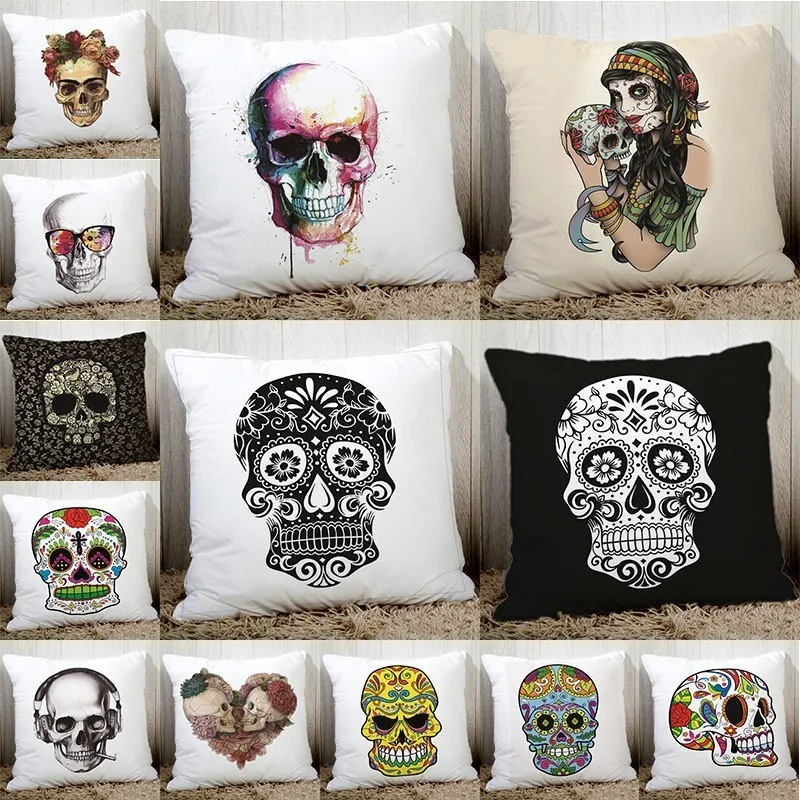 

Mexican Style Cushion Covers Skull Pattern Beauty 1 side Printing Car Rear Seat Home Sofa Decoration Throw Pillow Cases 45x45cm