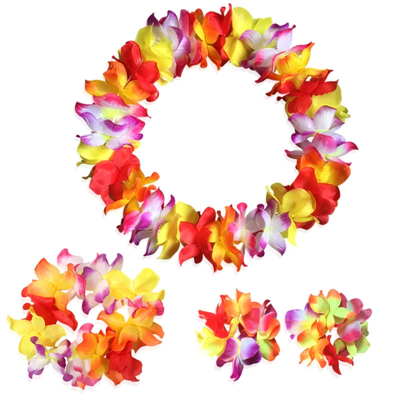 

4pcs/Set Hawaiian Artificia Flower leis Garland Necklace Fancy Dress Party Hawaii Beach Fun Flowers DIY Wedding Party Beach Deco