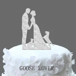 Семья свадебный торт Топпер с собакой и кошкой, невеста и жених силуэт, деревенский Свадебный силуэт, Забавный торт Декор, акрил