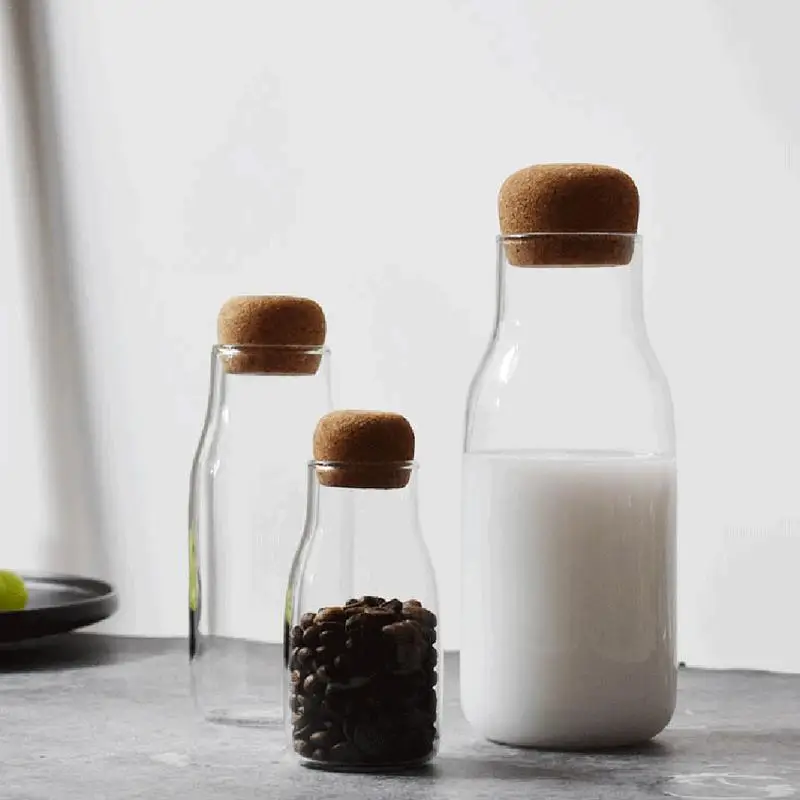 

Cork Glass Bottle Heat-resistant Milk Juice Bottle Transparent Storage Tank Home Sealed Tea Coffee Storage Tank