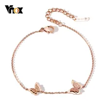 Vnox Leuke Levendige Vlinder Charm Enkelband voor Vrouwen Heldere 585 Rose Goud Kleur Rvs Vrouwelijke Jewlery Verstelbare Lengte(China)