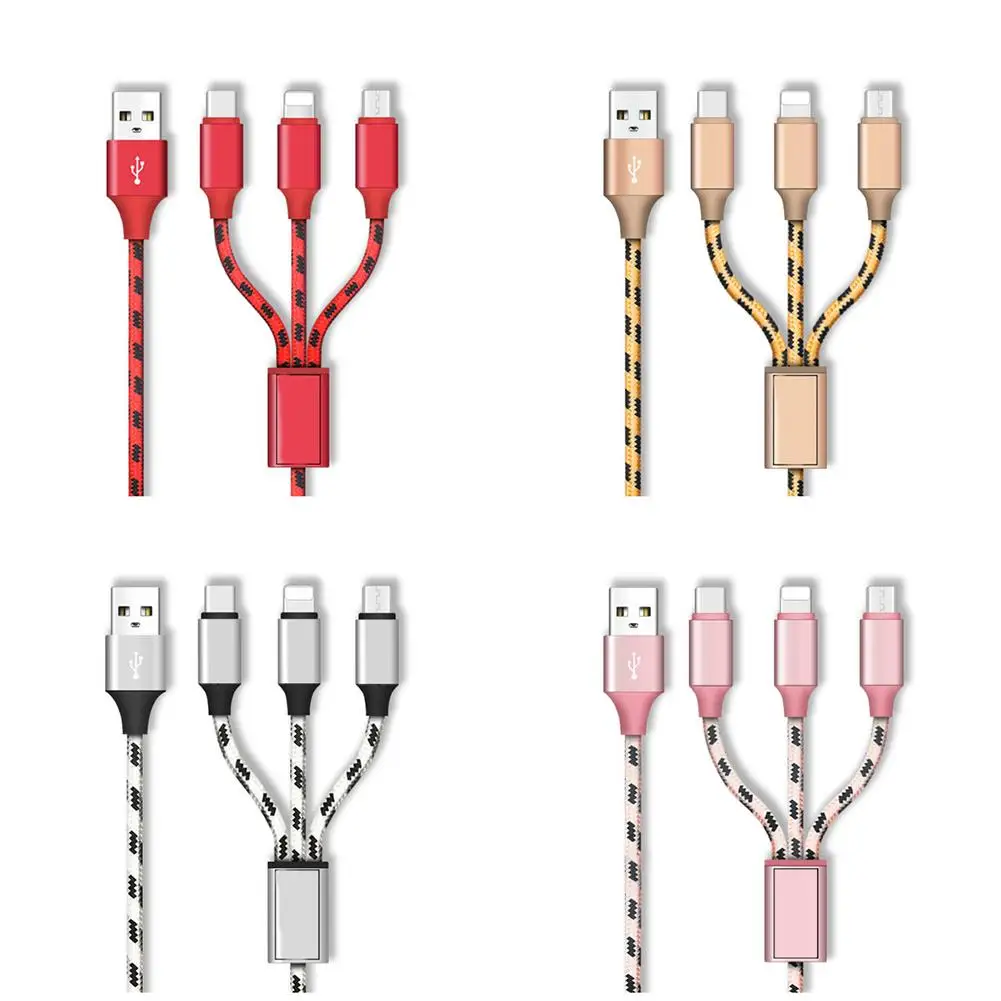 

Tiger Weave 3-in-1 Data Cable Line Mobile Phone Fast Charging Line Multi-color Optional For Apple Type-c Android Pink Red
