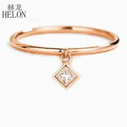 HELON Solid 18 K розовое золото Принцесса Cut SI/ч 0.08ct натуральные Алмазы обручальные обручальное кольцо Для женщин Юбилей группа вечерние украшения